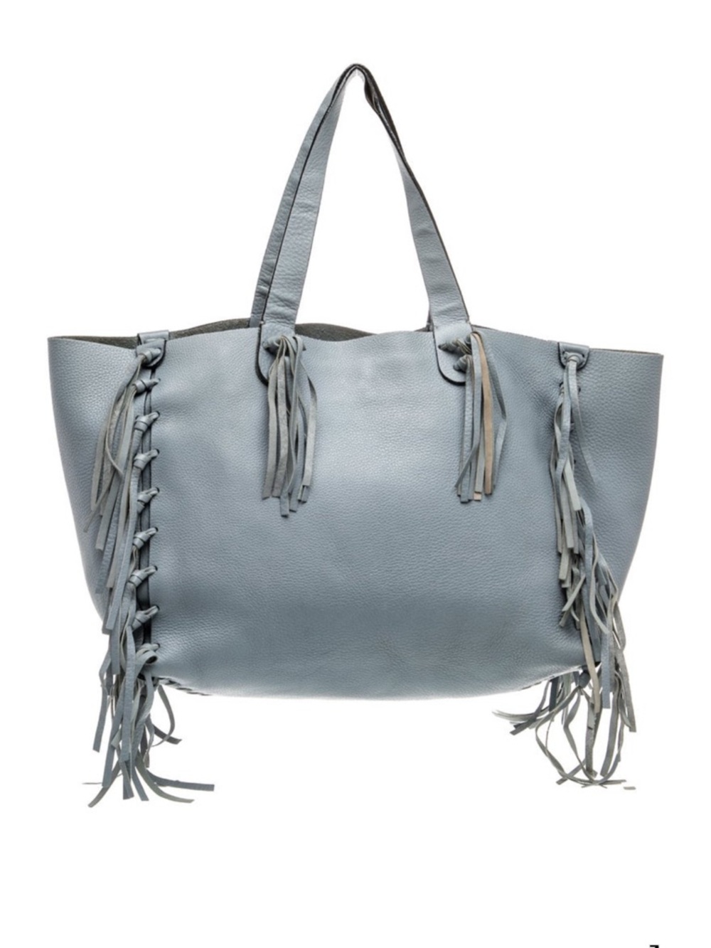 Valentino Light Blue Gray Grained Calf Leather Fringe C-Rockee Bag Tote - Picture 4 of 10